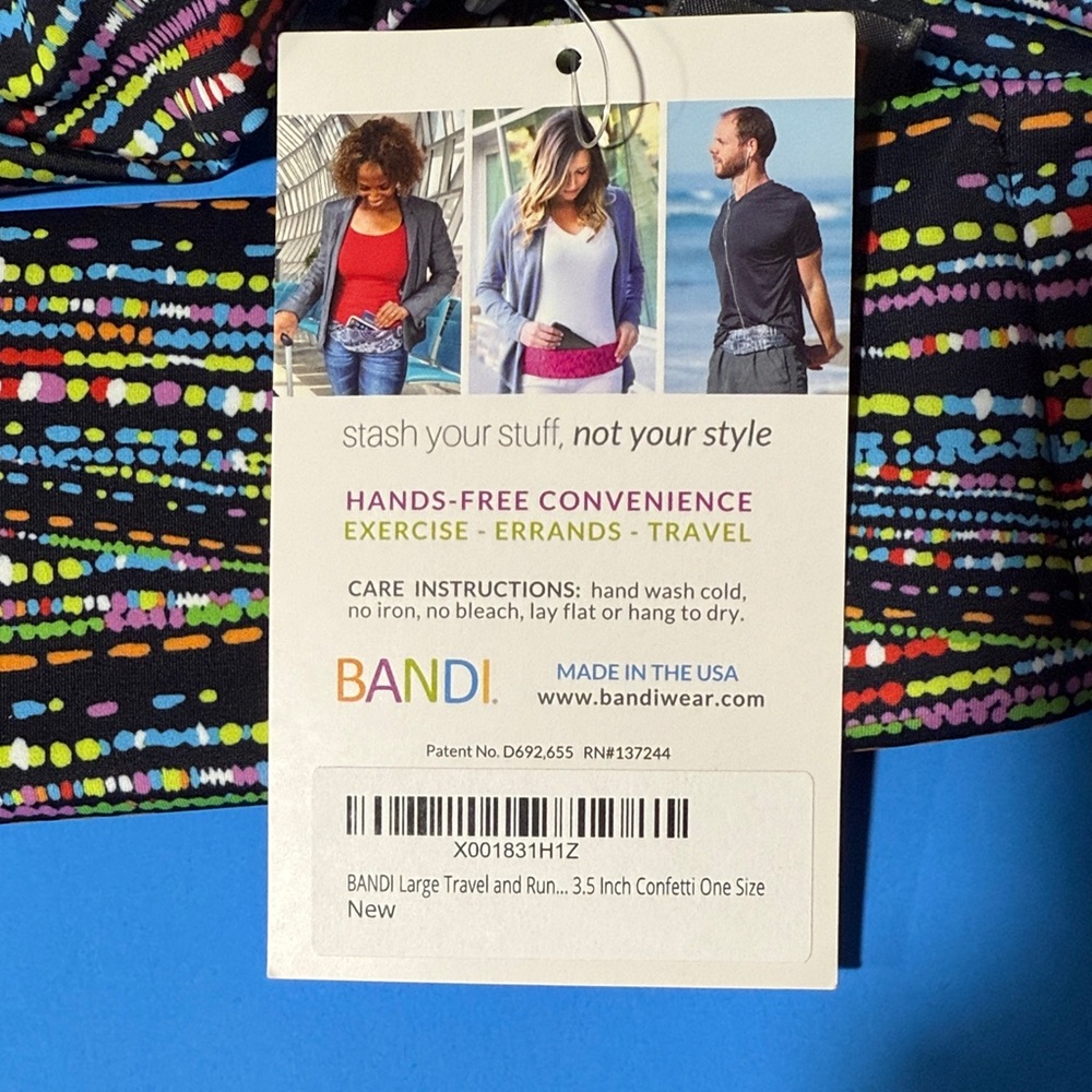 NWT BANDI Black Multi-Color Stretch Pocketed Travel Belt - Picture 3 of 10
